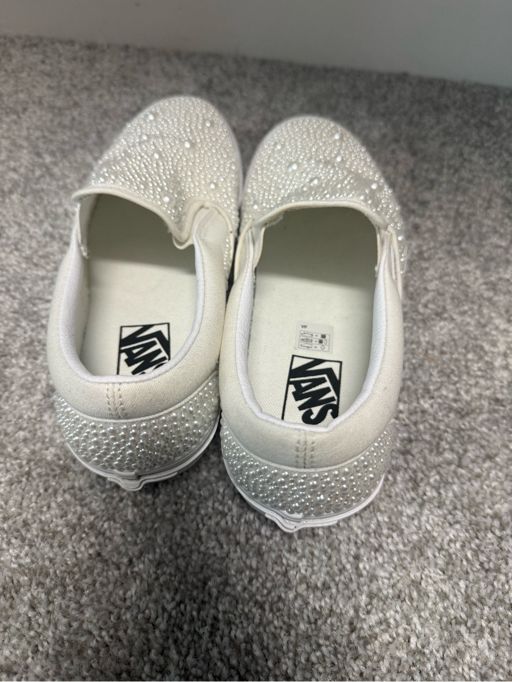 Pearl-Embellished White Slip-On Vans - Women's - Picture 4 of 4
